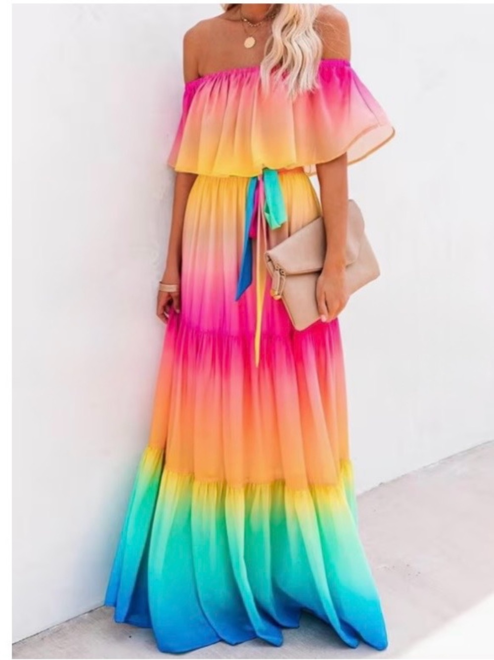 Source Unknown Strapless Rainbow Ombre Maxi Dress - Pink, Yellow, Blue